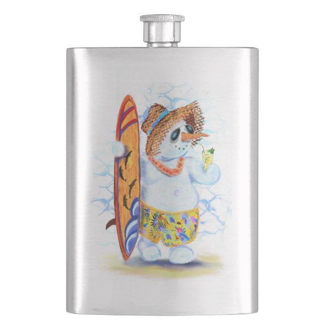 Flask with Summer Snowman Drinks Cocktail  Flachmann (Vorderseite)