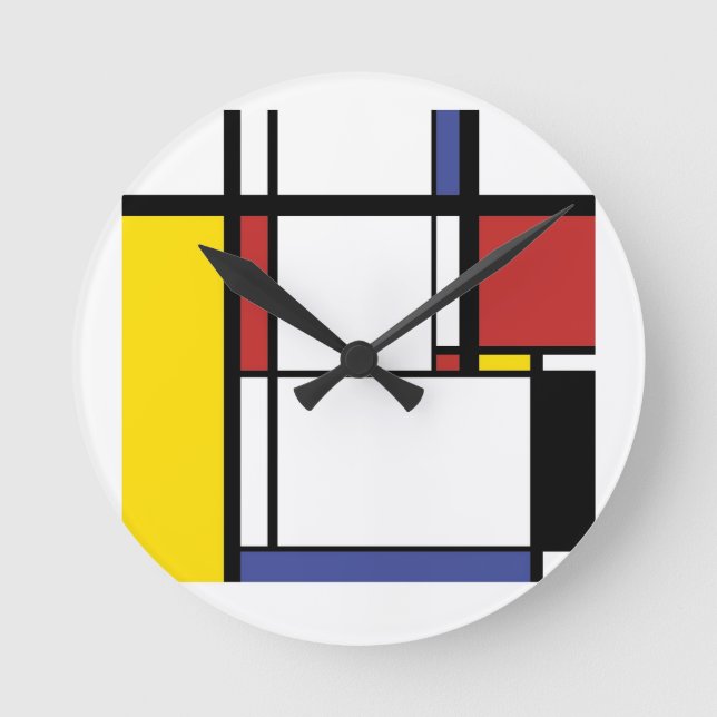 Flasken Geschenk - Piet Mondrian Runde Wanduhr (Vorderseite)