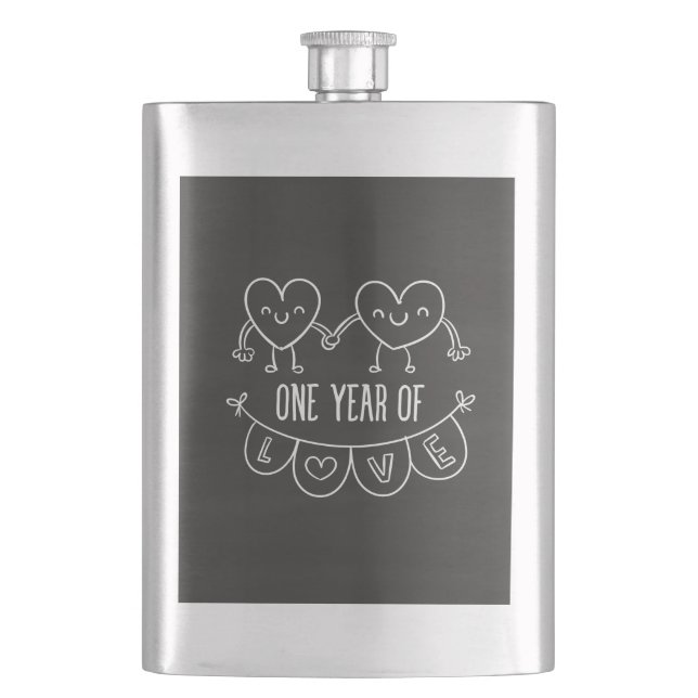 Flasque 1er Anniversaire Cadeau Coeurs de Chalk Classique  (devant)