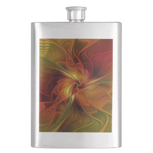 Flasque Abstrait Rouge Orange Brown Vert Fractal Art Flowe