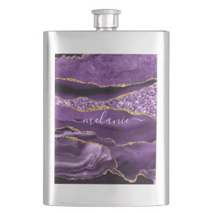Flasque Agate Purple Gold Parties scintillant Nom personna