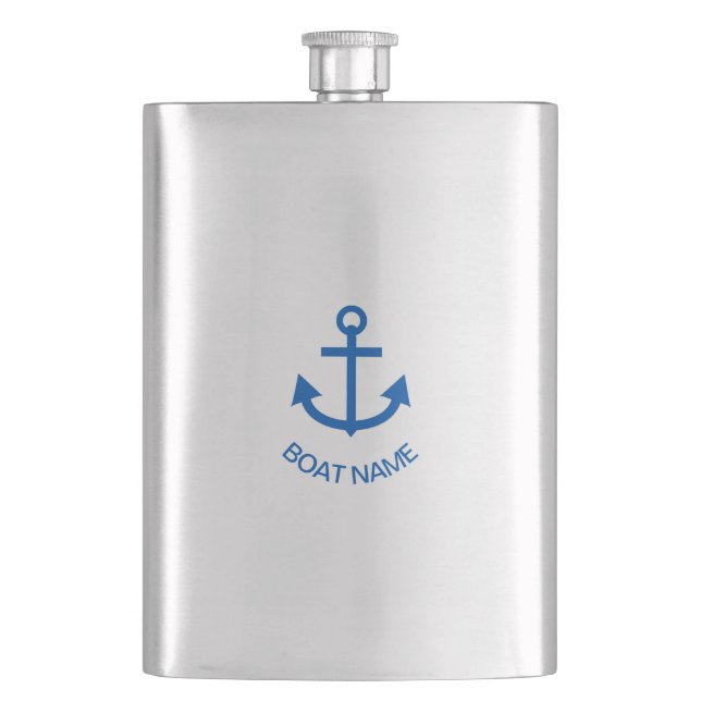 Flasque Ancre Bleu Personnalisé Votre Nom De Bateau (devant)