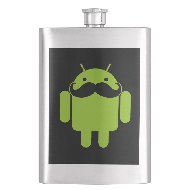 Flasque Android Robot Moustache Style sur Noir (devant)