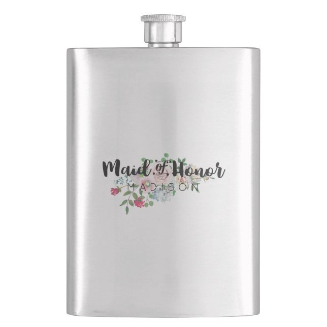Flasque Aquarelle Rose rougissante Mariage Maid of Honor (devant)