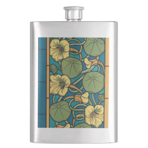Flasque Art Nouveau Nasturtium Bleu Or floral Verneuil