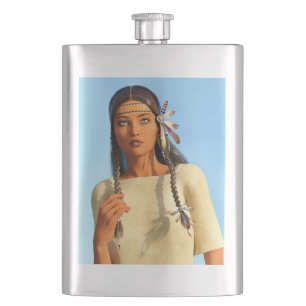 Flasque Belle femme native américaine tenue indigène