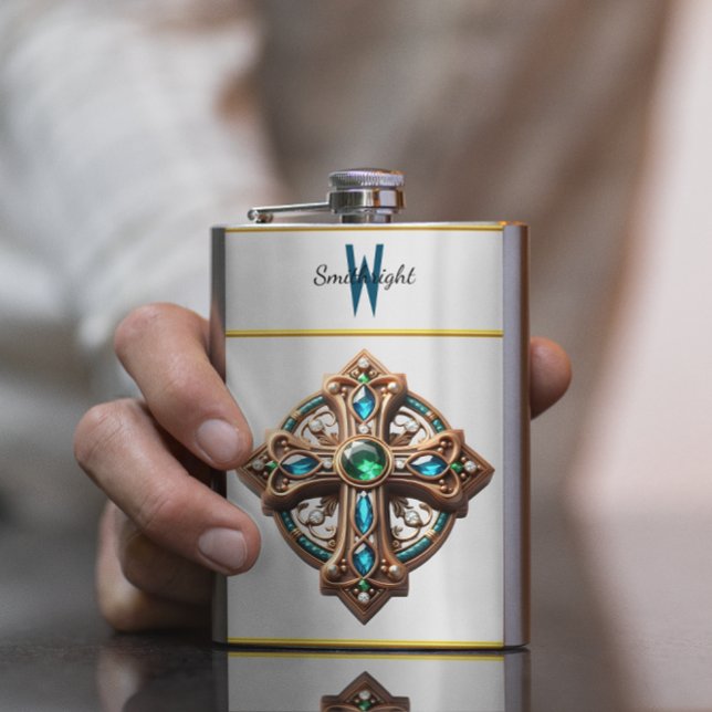 Flasque Broche Mystic Cross avec pierres bleues et vertes (Créateur téléchargé)