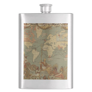 Flasque Carte du monde Antique 1886 Illustré