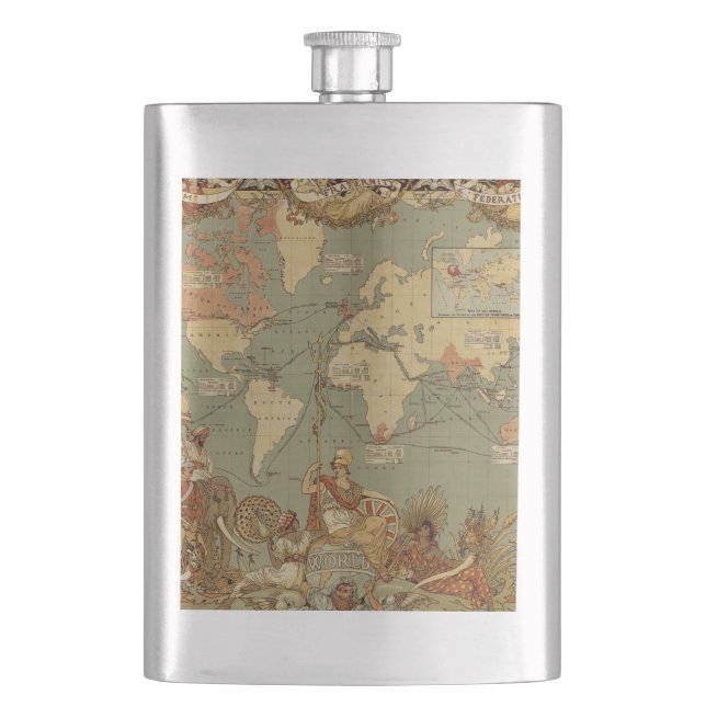 Flasque Carte du monde Antique 1886 Illustré (devant)