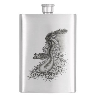 Flasque Chine Dragon, noir et blanc Design en Tattoostyl