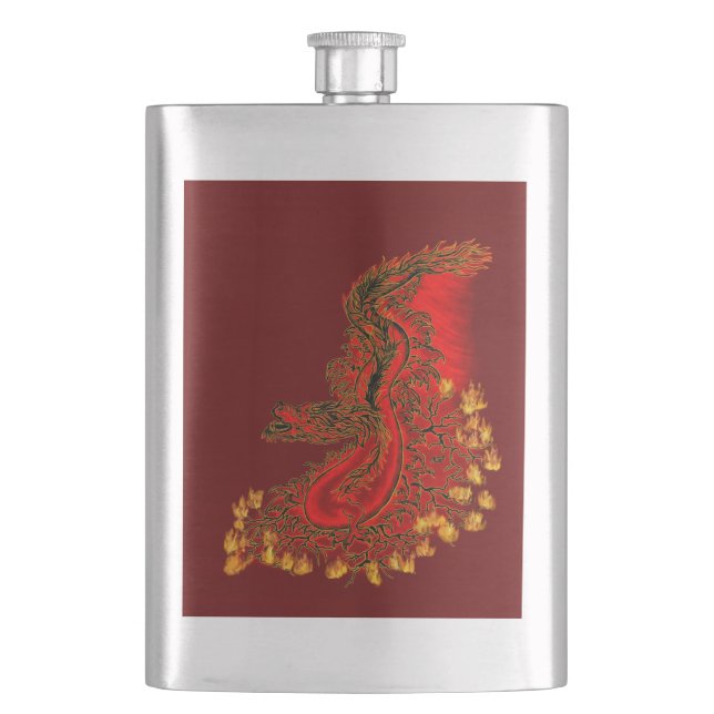 Flasque Chine Dragon rouge et or design (devant)