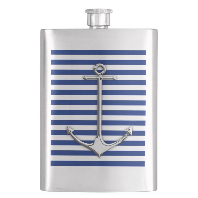 Flasque Chrome Ancre Nautique sur les rayures de marine Im (devant)