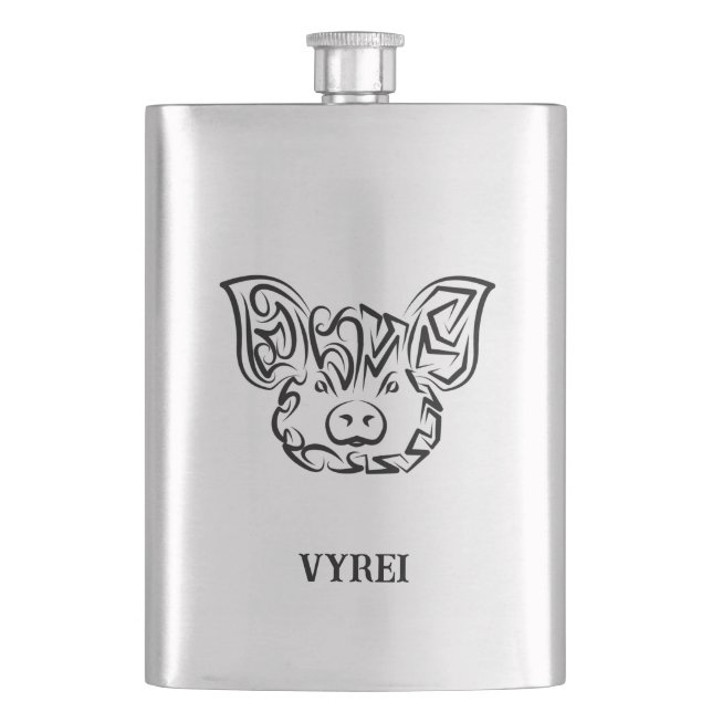 Flasque Cochon tribal noir et blanc (devant)