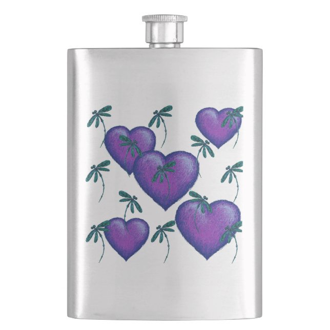 Flasque Coeurs pourpres et libellules (devant)