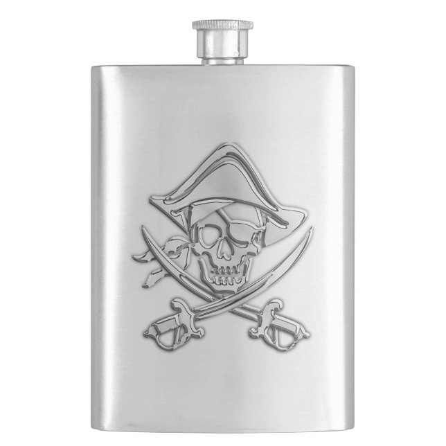 Flasque Copie nautique de crâne de pirate de chrome (devant)