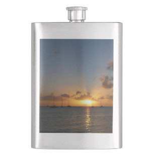 Flasque Coucher de soleil avec voiliers Paysage tropical P