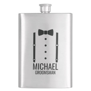 Flasque Cravate Mariage noir Groomsmen personnalisé