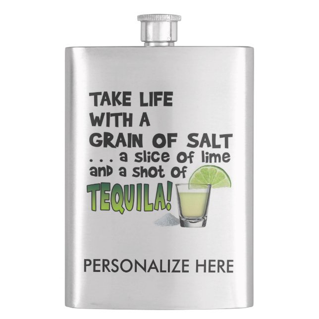 FLASQUE DE COCKTAIL INOXYDABLE - LIME, SEL, TEQUIL (devant)