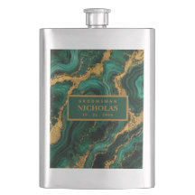Flasque de Luxe Émeraude Malachite Or Mat Groomsme
