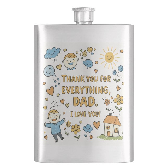 Flasque Doodle de coeur "Merci Papa" Art (devant)