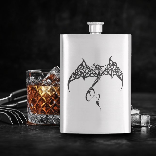 Flasque Dragon Tribal Celtique Entrelacs Noir Blanc Fantas (Créateur téléchargé)