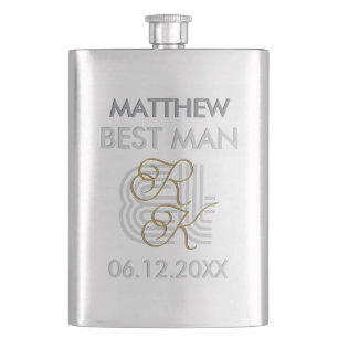 Flasque    Élégant Luxe Moderne Monogramme Nom Gris & Or