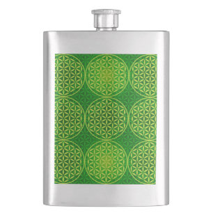 Flasque Fleur de vie - motif de timbre - vert