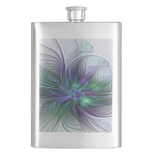 Flasque Fleur vert violet Art Abstrait moderne Fractal