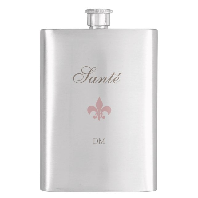 Flasque French Rose Fleur de Lis Santé Mariage Faveur (devant)