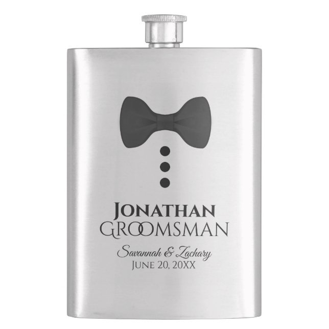 Flasque Fun Black Cravate Tuxedo Groomsman Silver Flask (devant)