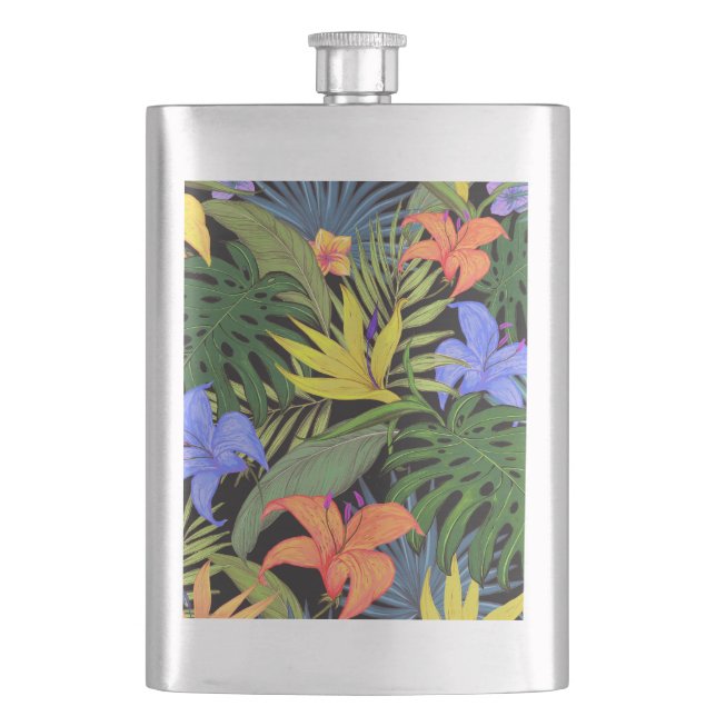 Flasque Graphique de fleur d'Aloha de Hawaii tropical (devant)