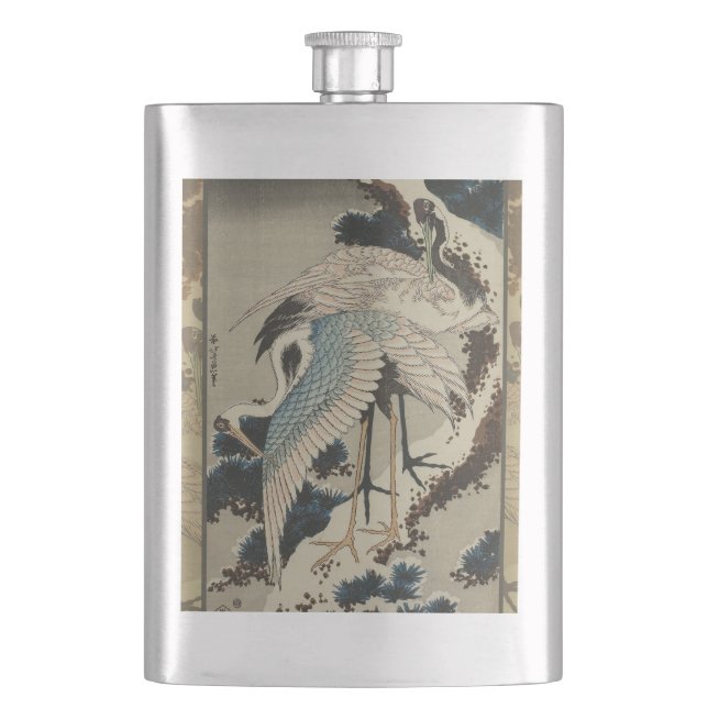 Flasque Grues sur un pin couvert de neige Hokusai (devant)
