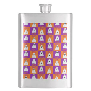 Flasque Halloween Boo Ghost Purple et Carrés orange