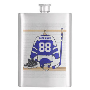 Flasque Hockey sur glace bleu et blanc personnalisé Jerse