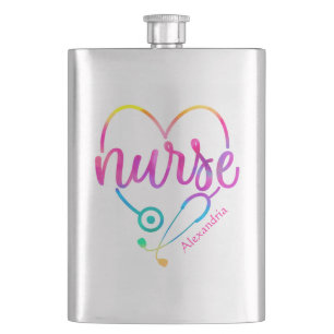 Flasque "Infirmière" avec stéthoscope en forme de coeur