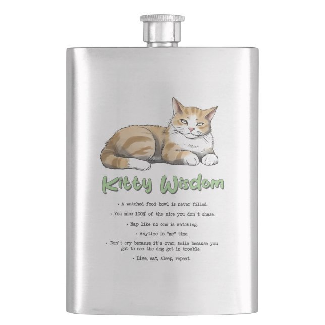 Flasque Kitty Wisdom - Règles de chats amusantes avec un c (devant)
