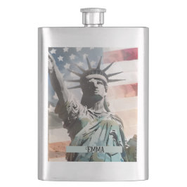 Flasque Lady Liberty et le drapeau américain Nom personnal