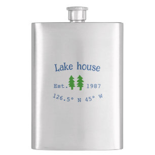 Flasque Lake house et. Date année coordonnées personnalisé