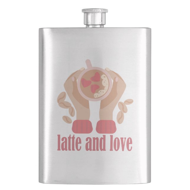 Flasque Latte et coupe d'amour, mains et citation de café (devant)