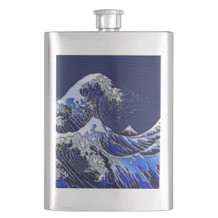 Flasque Le grand Hokusai Wave Chrome Carbon Aspect