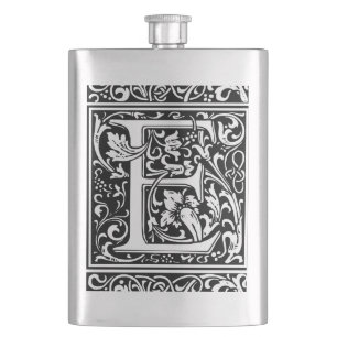 Flasque Lettre E Monogramme médiéval Art Nouveau