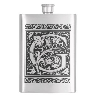 Flasque Lettre G Monogramme médiéval Art Nouveau