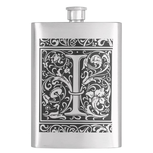 Flasque Lettre I Monogramme médiéval Art Nouveau (devant)