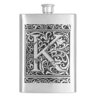 Flasque Lettre K Monogramme médiéval Art Nouveau