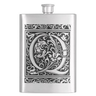 Flasque Lettre Q Monogramme médiéval Art Nouveau
