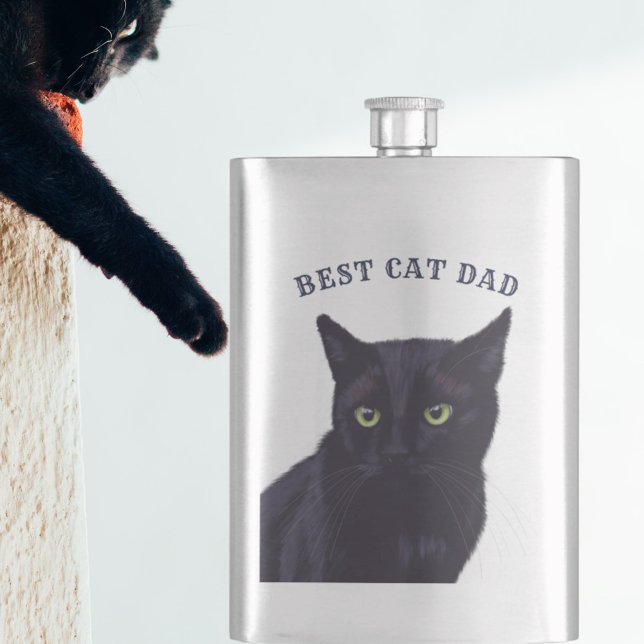 Flasque Meilleur Chat Papa mignon Black Kitty Fête des pèr (For the best cat dad in the world! The purrfect gift for him this Father's Day. Add his name!)