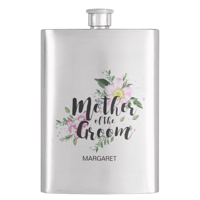 Flasque Mère du Mariage d'aquarelle rose Groom (devant)