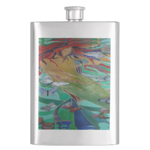 Flasque Mermaid Nage avec Papillons Imaginaire Art