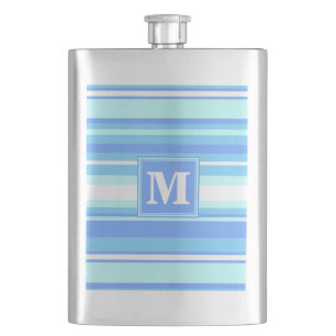 Flasque Monogramme ciel bandes bleues