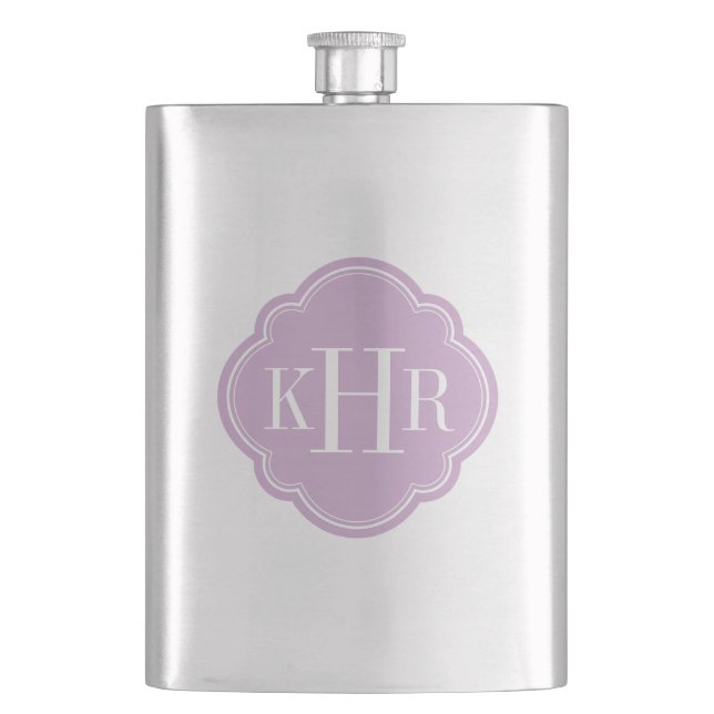 Flasque Monogramme personnalisé Lilac Purple Quatrefoil (devant)
